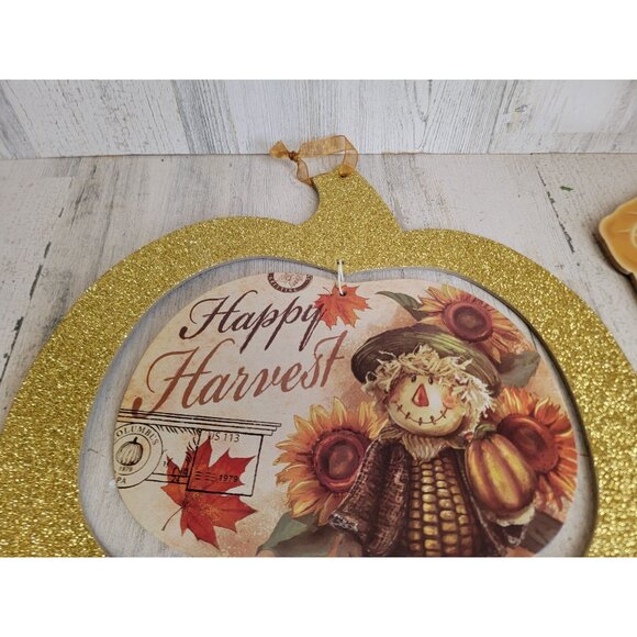 Thanksgiving pumpkin pie glitter home decor set hanging - Picture 3 of 8
